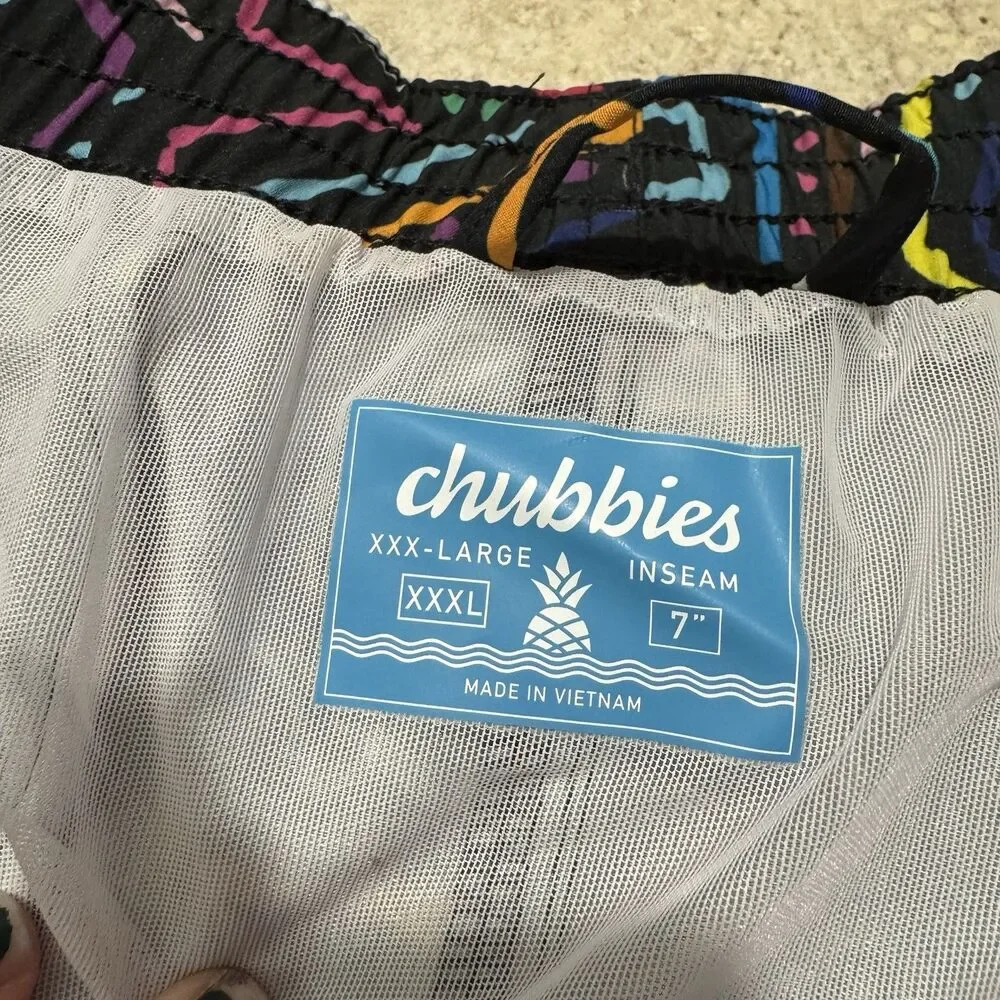 Chubbies Mens Swim Trunks XXXL Black Neon Geometric Scribble Mesh 7